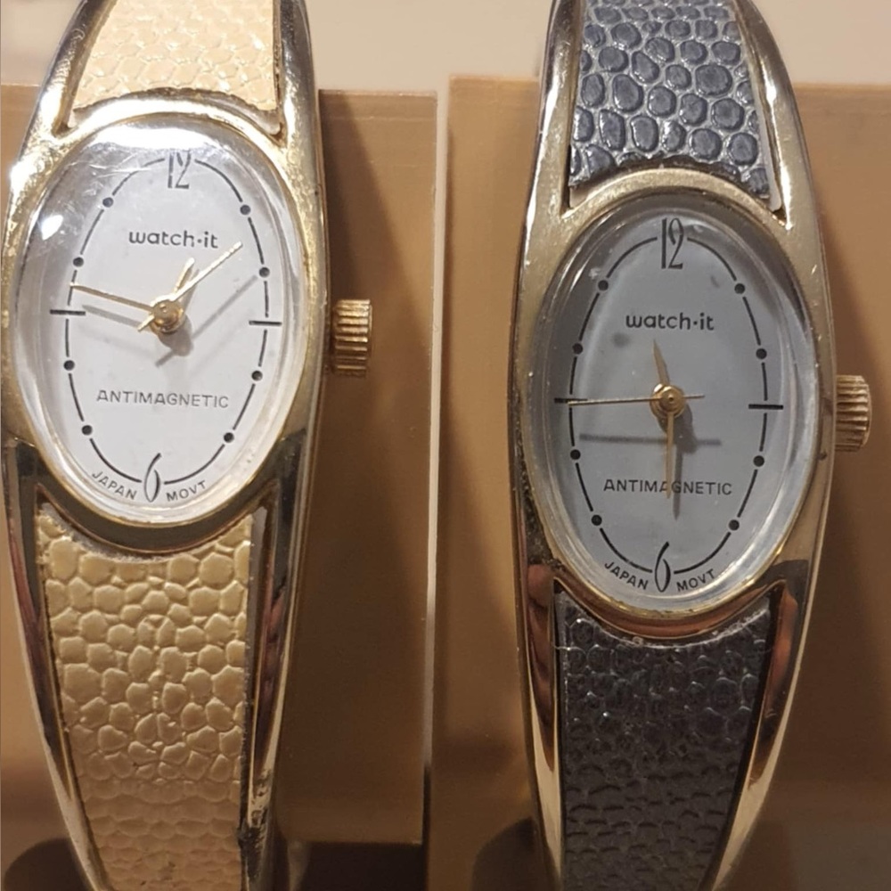 Lot of 2 Vintage Watch-It Wind-Up Women's Cuff Watches